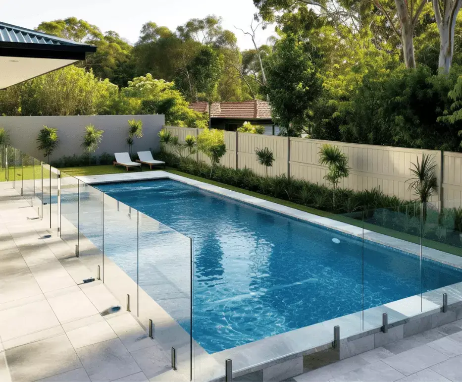 Outdoor pool in Ipswich with glass pool fence