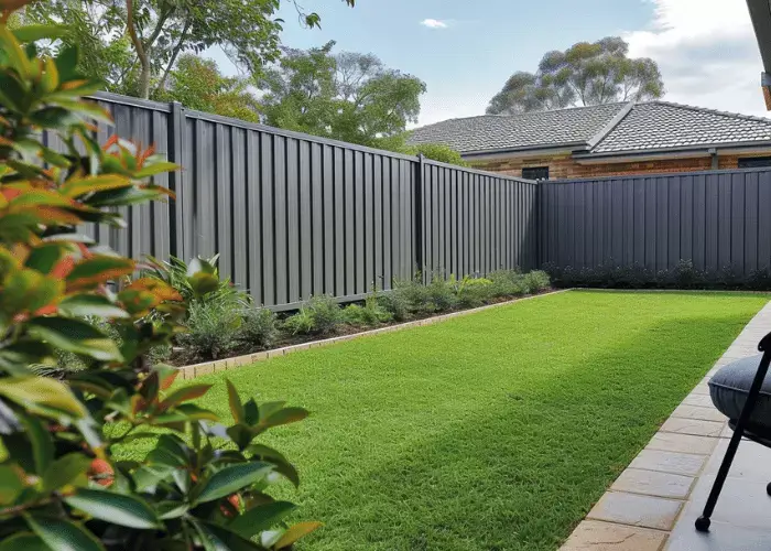 Grey colorbond fence on a backyard in Ipswich
